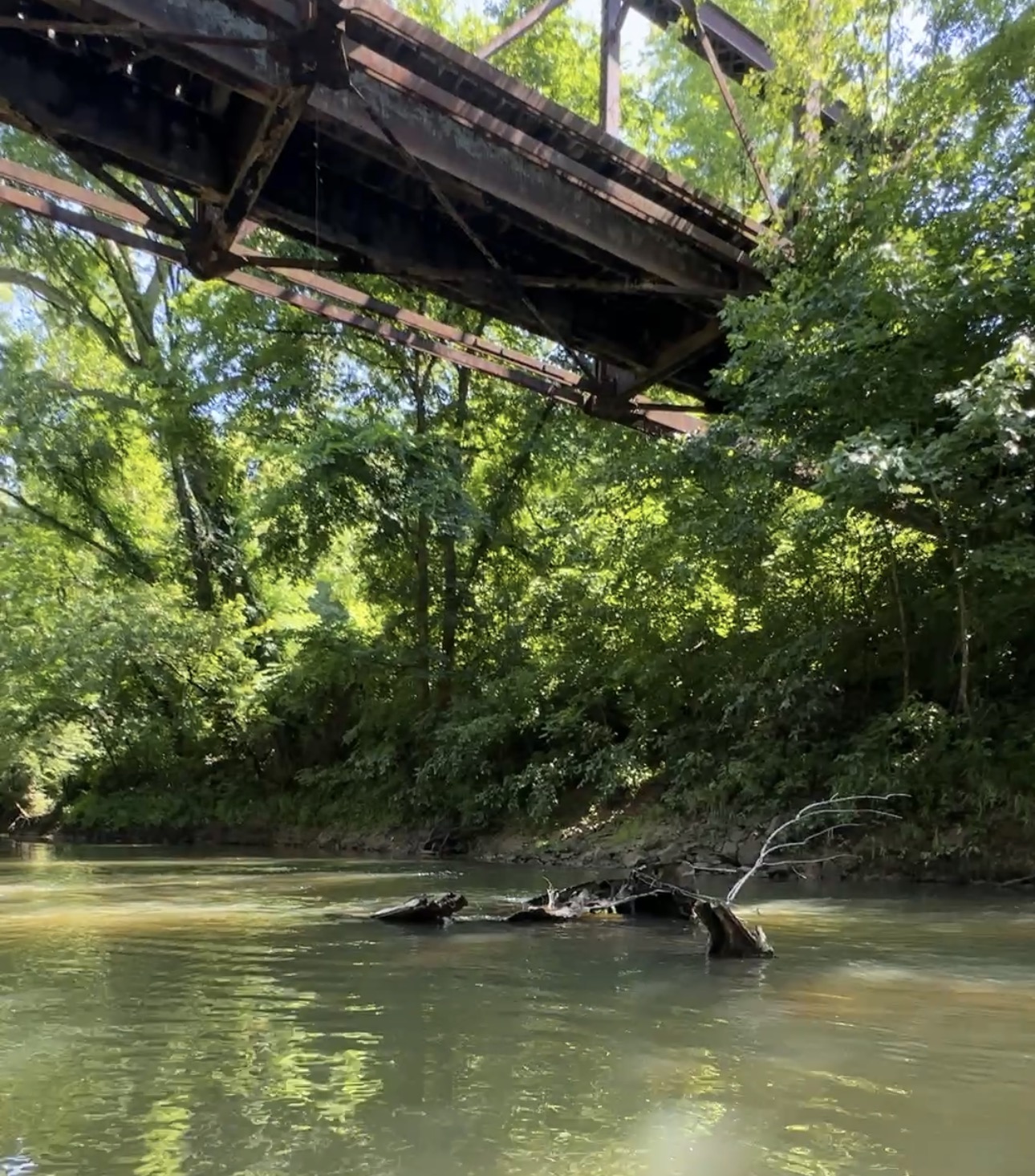 Little Sandy River beneath a steel bridge in Eastern Kentucky